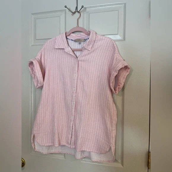 Casa Cabana Sammie Dobby Pink Striped Button-Up Tunic Shirt Medium - Picture 3 of 7